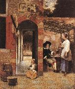 HOOCH, Pieter de Drinkers in the Bower af oil painting on canvas